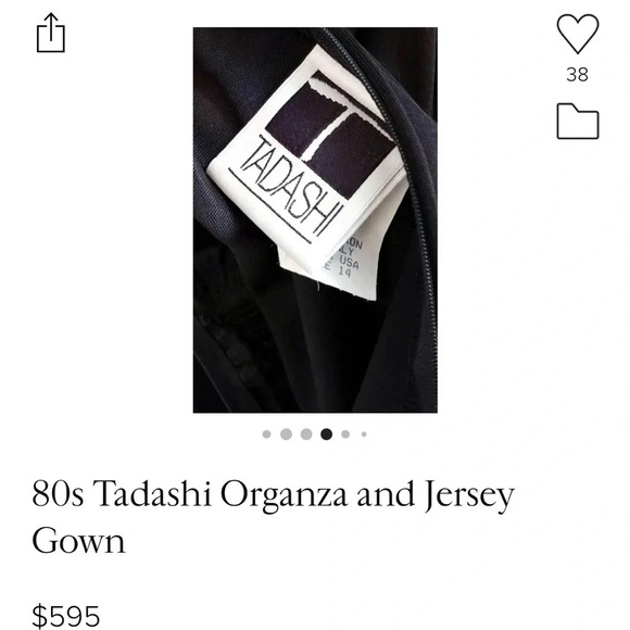 80s black Tadashi Organza and Jersey Gown tulle layers bow mid sleeve boat neck - Picture 15 of 16